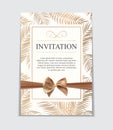 Vintage Wedding Invitation with Bow and Ribbon Template Vector I