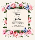 Vintage wedding invitation desing with coloful flowers Royalty Free Stock Photo