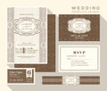 Vintage wedding invitation set design Template