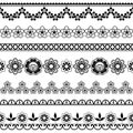 Vintage wedding lace seamless vector pattern set, ornamental repetitive design with flowers and swirls in black on white backgroun