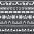 Vintage wedding lace seamless vector pattern set, ornamental repetitive design with flowers and swirls in white on gray background