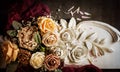 Vintage wedding roses on plaster relief