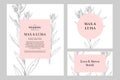 Vintage wedding set with botanical. Wedding invitation, save the date, reception card. Wedding concept. Floral poster