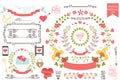 Vintage wedding set.Floral wreath,icons, swirling Royalty Free Stock Photo