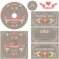 Vintage wedding template set with floral wreath Royalty Free Stock Photo