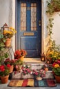 vintage welcome mat on a stylish doorstep