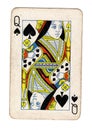 A vintage, well used queen of spades playing card. Royalty Free Stock Photo