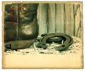 Vintage western background with cowboy shoe