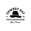 Vintage Western Cowboy Hat Logo. Vector Symbol of the wild West, Texas. US label Retro Typography Grunge Style Royalty Free Stock Photo