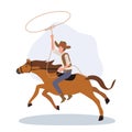 vintage western cowboy with Lasso Riding Horse. Flat vector cartoon character illustration Royalty Free Stock Photo