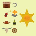 Vintage western cowboys vector signs american symbols vintage old designs cartoon icons illustration. Royalty Free Stock Photo
