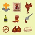 Vintage western cowboys vector signs american symbols vintage old designs cartoon icons illustration. Royalty Free Stock Photo