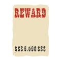 Vintage western reward placard. Royalty Free Stock Photo