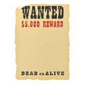 Vintage western reward placard. Wanted dead or alive poster template. Royalty Free Stock Photo