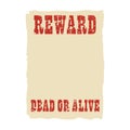 Vintage western reward placard. Wanted dead or alive poster template. Royalty Free Stock Photo