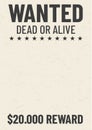 Vintage western reward placard. Wanted dead or alive poster template.