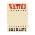 Vintage western reward placard. Wanted dead or alive poster template Royalty Free Stock Photo