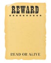 Vintage western reward placard. Wanted dead or alive poster template. Royalty Free Stock Photo