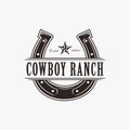 Vintage western stamp label horseshoe cowboy ranch logo vector