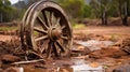 Vintage wheel stuck in damp soil