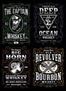 Vintage Whiskey Label T-shirt Design Collection Isolated on Black Royalty Free Stock Photo