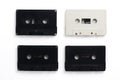 Vintage white and black cassettes tape isolated white background.