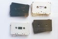 Vintage white and black cassettes tape white background. Toned