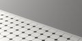 Vintage white and black ceramic tiles floor, grey wall and white skirting, perspective view, copy space. 3d illustration Royalty Free Stock Photo