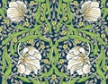 Vintage white flowers and green foliage seamless ornament. Vector illustration.