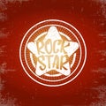 vintage white rock star print isolated on grunge red background. Vector Grunge Rock star emblem,logo and label concept Royalty Free Stock Photo