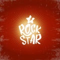 vintage white rock star print isolated on grunge red background. Vector Grunge Rock star emblem,logo and label concept Royalty Free Stock Photo