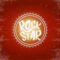 vintage white rock star print isolated on grunge red background. Vector Grunge Rock star emblem,logo and label concept Royalty Free Stock Photo