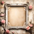 Vintage White Washed Frame with Pink Roses Royalty Free Stock Photo