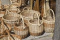 vintage wicker baskets handmade in a traditional medieval shop,