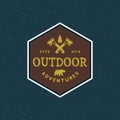 Vintage wilderness logo. hand drawn retro styled outdoor adventure emblem. vector illustration Royalty Free Stock Photo