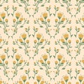 Vintage wildflowers with leaves seamless pattern. Floral endless background. Flower and foliage loop tiled ornament Summer botanic Royalty Free Stock Photo