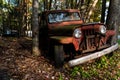 Vintage Antique Car - Junkyard In Autumn - Abandoned Willys Jeep Station Wagon - Pennsylvania