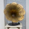 Vintage wind-up gramophone record player