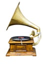 Vintage wind-up gramophone record player Royalty Free Stock Photo