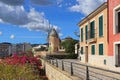 Vintage windmill in sunny day in Palma, Mallorca, Spain Royalty Free Stock Photo