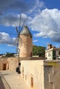 Vintage windmill in sunny day in Palma, Mallorca, Spain Royalty Free Stock Photo