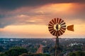 Vintage windmill at sunset in South Australia Royalty Free Stock Photo