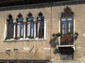 Vintage window and detail of a classical building in the historical center of Venezia. Royalty Free Stock Photo