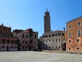 Vintage window and detail of a classical building in the historical center of Venezia. Royalty Free Stock Photo