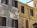 Vintage window and detail of a classical building in the historical center of Venezia. Royalty Free Stock Photo