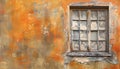 Vintage window on orange cement wall Royalty Free Stock Photo