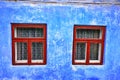 Vintage windows decorate the house