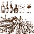 Vintage winery wine production handmade draft winemaking sketch