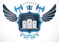 Vintage winged emblem created in vector heraldic design and comp Royalty Free Stock Photo