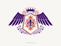 Vintage winged heraldry design template, vector emblem created using lily flower royal symbol